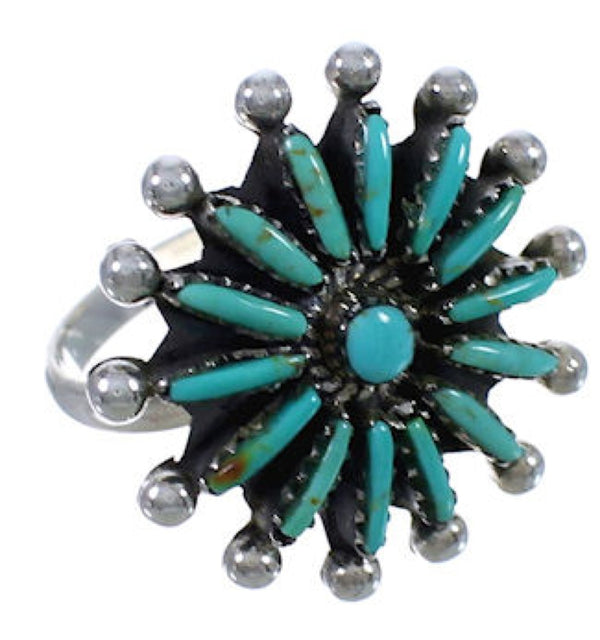 Genuine Sterling Silver Needlepoint Turquoise Ring Size 6 WX34530